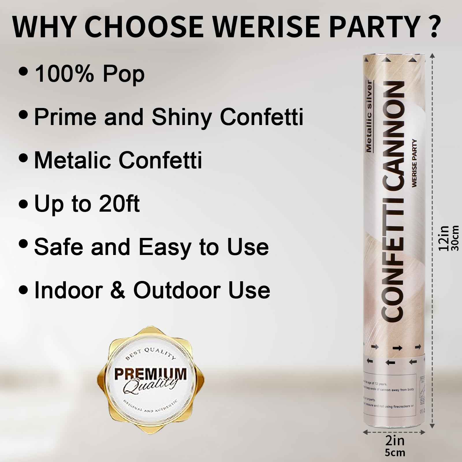 Silberne Konfetti-Popper-Kanone, 6 Stück, WERISE Party Mylar-Silber-Konfetti-Shooter für Hochzeit, Geburtstag, Abschlussfeier, Neujahr und Feier, 30,5 cm