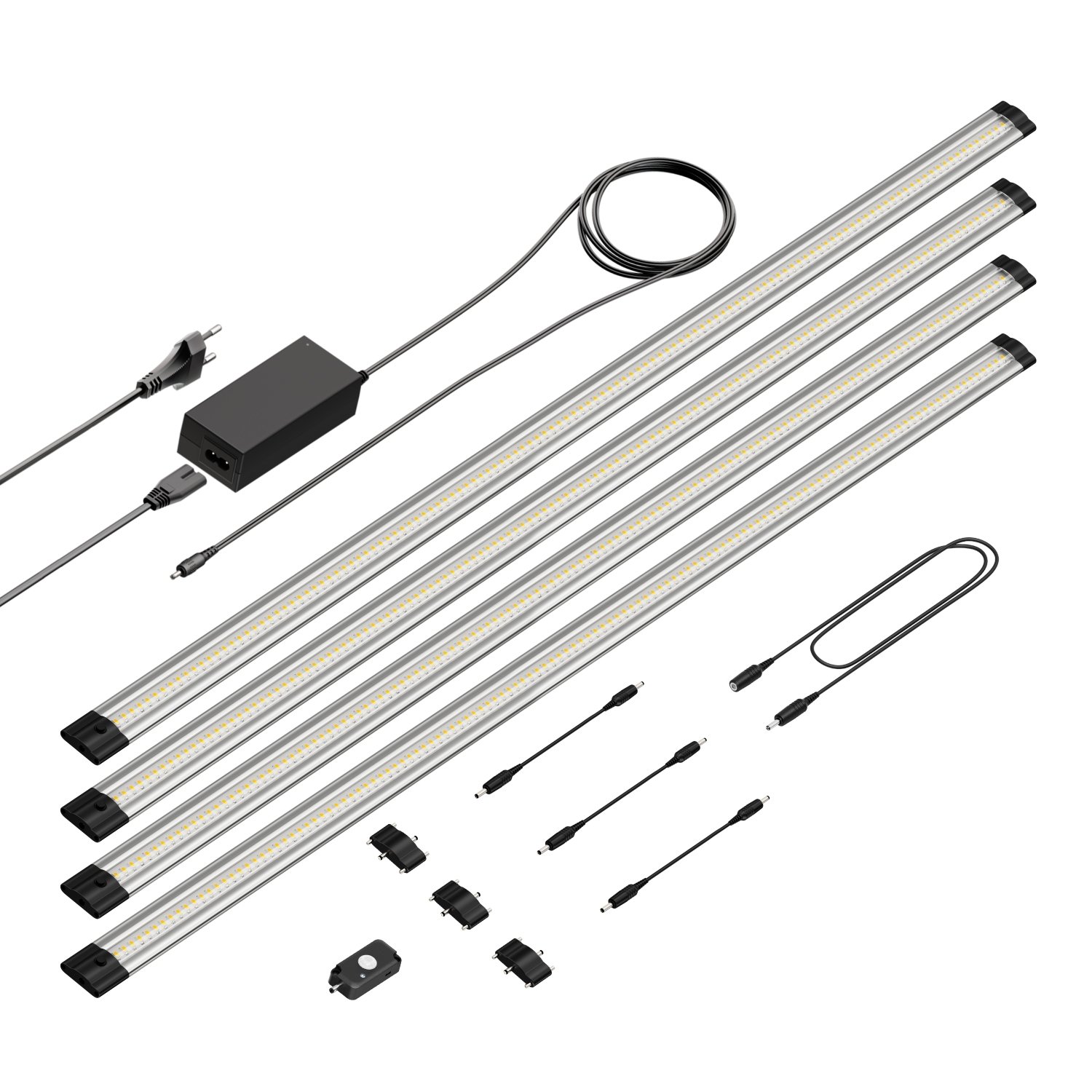 parlat LED Unterbau-Leuchte Siris, Bewegungsmelder, flach, je 90cm, je 963lm, warm-weiß, 4er Set