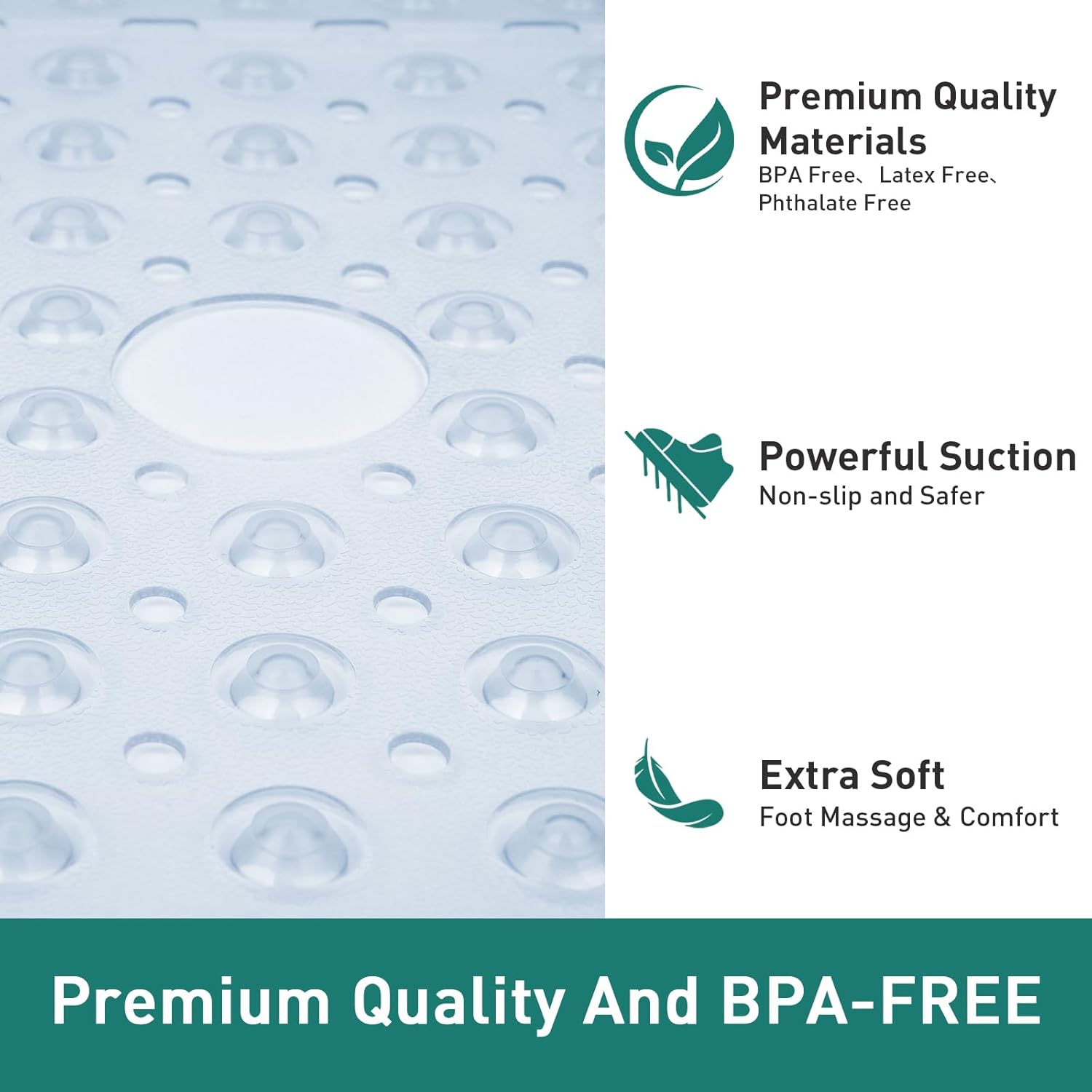 Large Square Shower Mat 27 x 27 Inch Clear, Non Slip Shower Bathtub Mats for Inside Shower With Big Suction Cups Drain Holes, Anti Slip Bathroom Floor Shower Stall Mats, Easy Clean, BPA-Free - Image 6