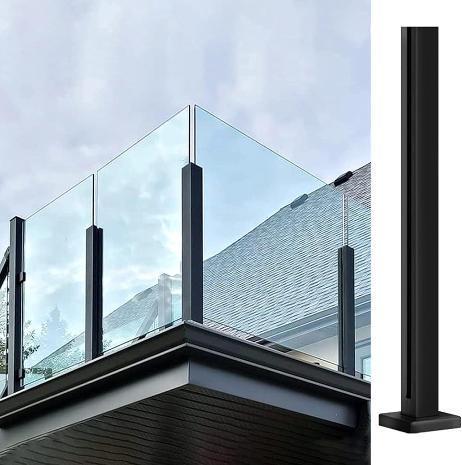 Ringhiera in acciaio inox per esterni, patio, balcone, piscina, terrazza, 85 cm, finitura nera, certificato CE, ideale per sicurezza e stile