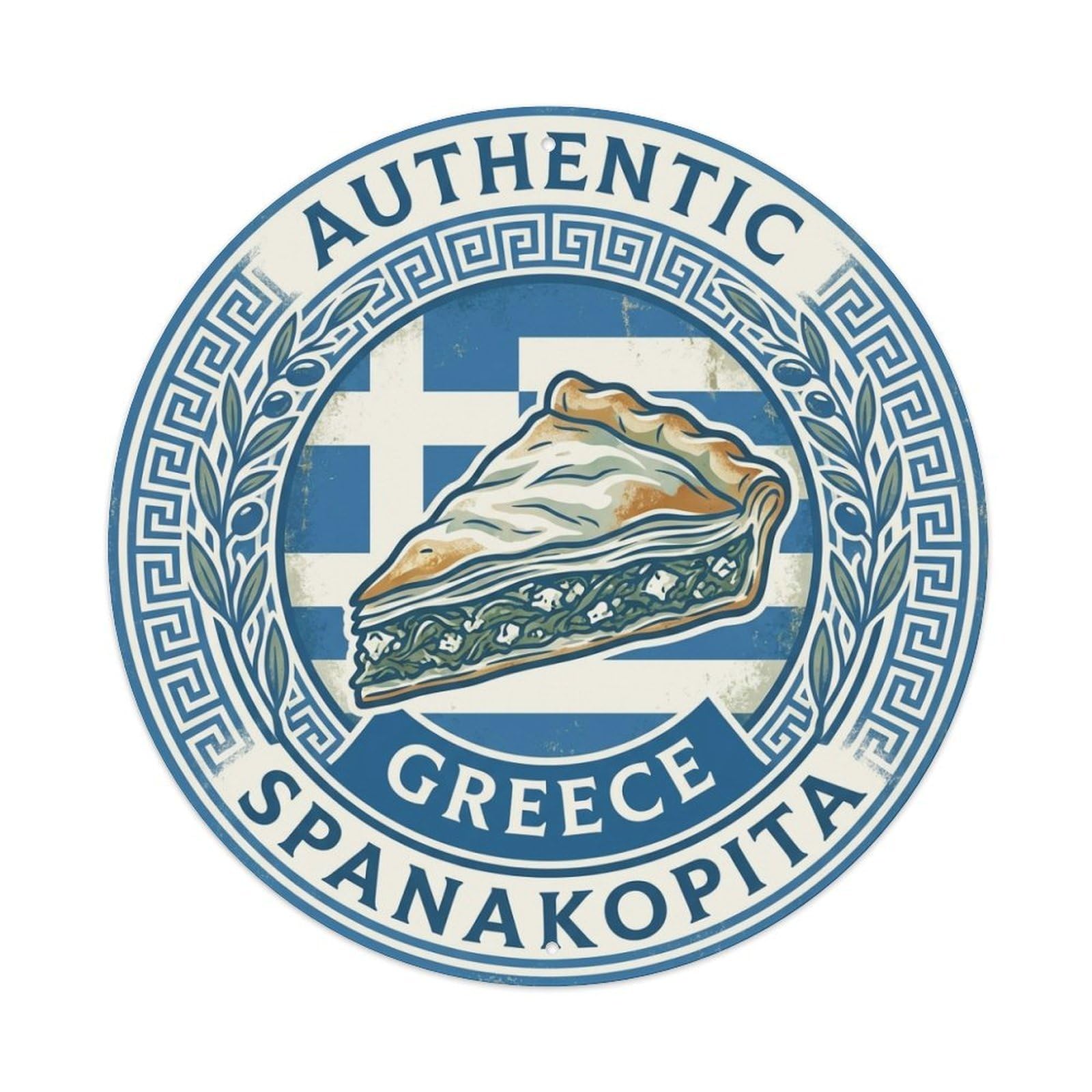 Olhnbad Style Greece Travel Spanakopita Savory Pastry Cuisine Metal Tin Sign