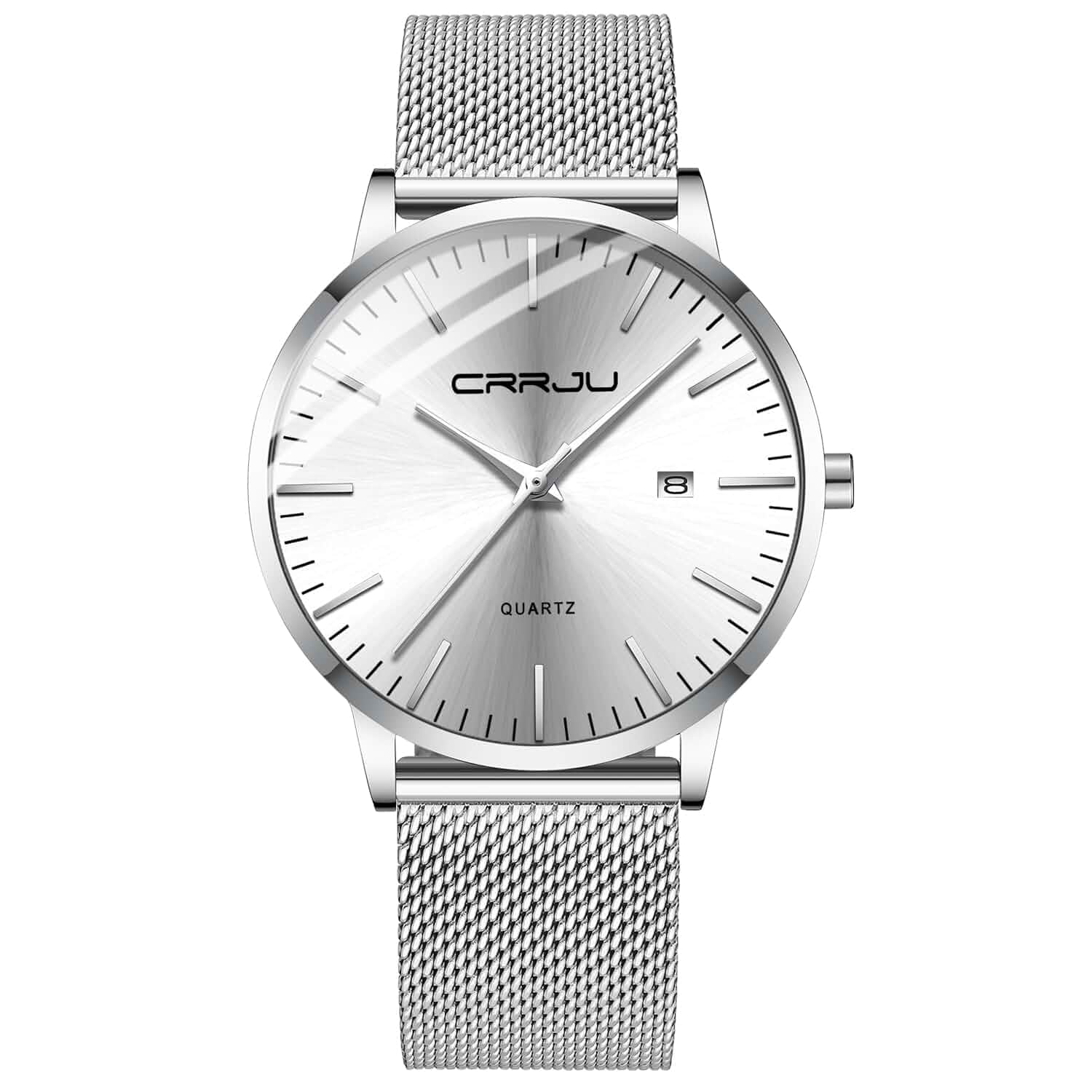 CRRJU Men's Minimalist Casual Luxury Auto Date Watches Fashion Business Japan Movement Quartz Waterproof Wristwatches for Men Stainsteel Steel Band Watch Stainless Steel