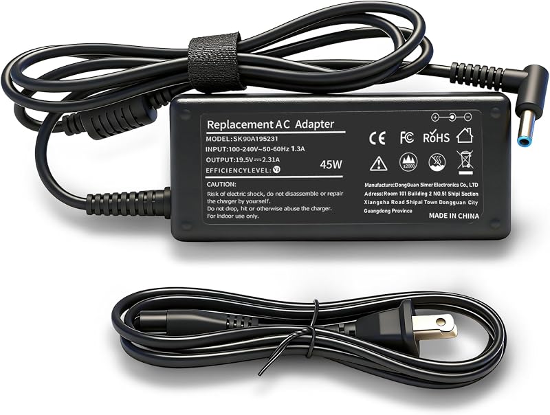 45W 4.5×3.0mm Blue Tip Laptop Charger Compatible with HP EliteBook 840 | Pavilion X360 14 15 17 Envy 13 15 EliteBook 840 G3/G5 Elite x2 Stream 11 13 14 ProBook and Chromebook 11 Compact & Portable