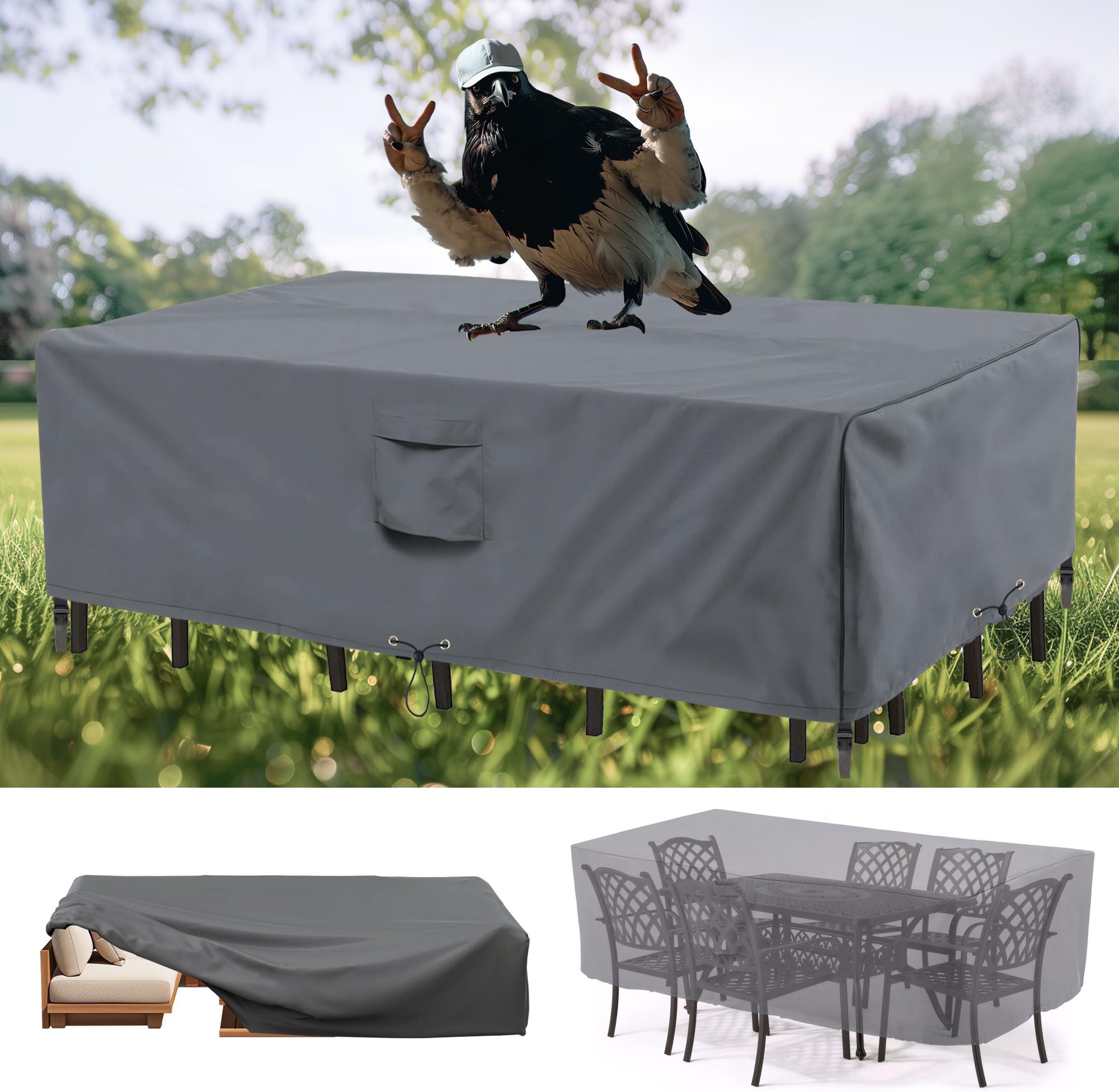 Patio Furniture Covers, Outdoor Patio Chair Covers Waterproof Large, 600D Heavy Duty Table Cover, Outside Dining Table And Chairs Set Covers Rectangular 108X82X28in Grey