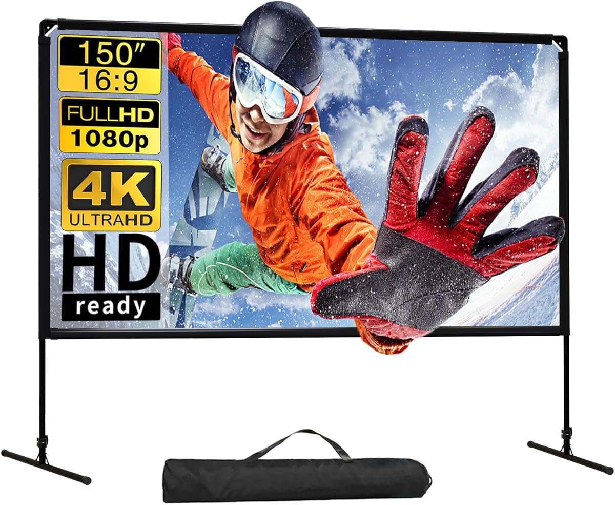 GT GETCO TECH Projector Screen with Stand, 150 Inch Indoor Outdoor Projector Screen, Movie Screen with Carry Bag for Home Theater : Electronics