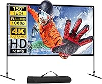 Vista 1 de GT GETCO TECH Projector Screen with Stand, 150 Inch Indoor Outdoor Projector Screen, Movie Screen with Carry Bag for Home Theater