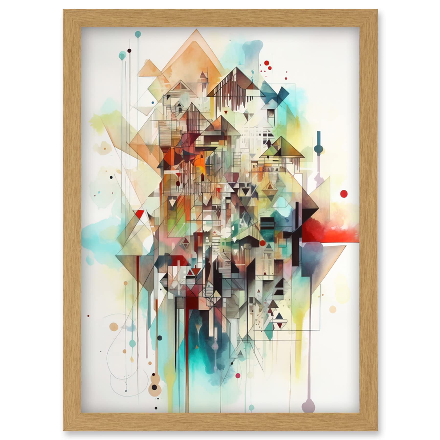 Artery8 Abstract Geometric Fractal Shapes Modern Watercolour Painting Artwork Framed Wall Art Print A4