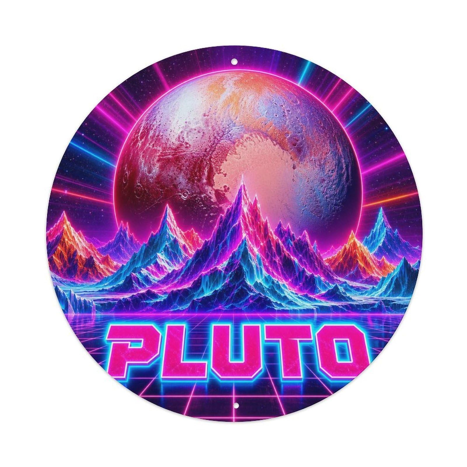 Pluto Outer World Celestial Planetary Orbit Space Age Metal Tin Sign
