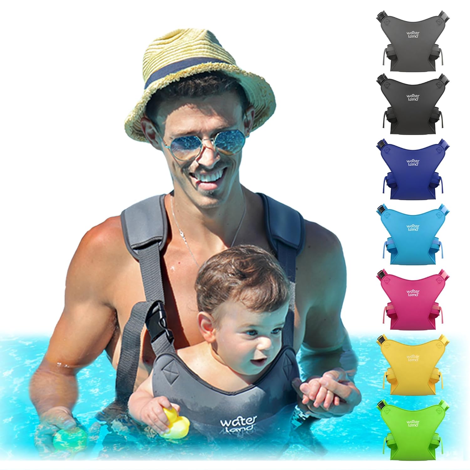WaterLand Baby Carrier – Innovative Carrier You Can Use Both in Water & Land – Waterproof Infant Chest Holder with Adjustable Straps, Lightweight Toddler Harness for Pool & Beach (Grey) WaterLand Baby Carrier – Innovative Carrier You Can Use Both in Water & Land – Waterproof Infant Chest Holder with Adjustable Straps, Lightweight Toddler Harness for Pool & Beach (Grey)
