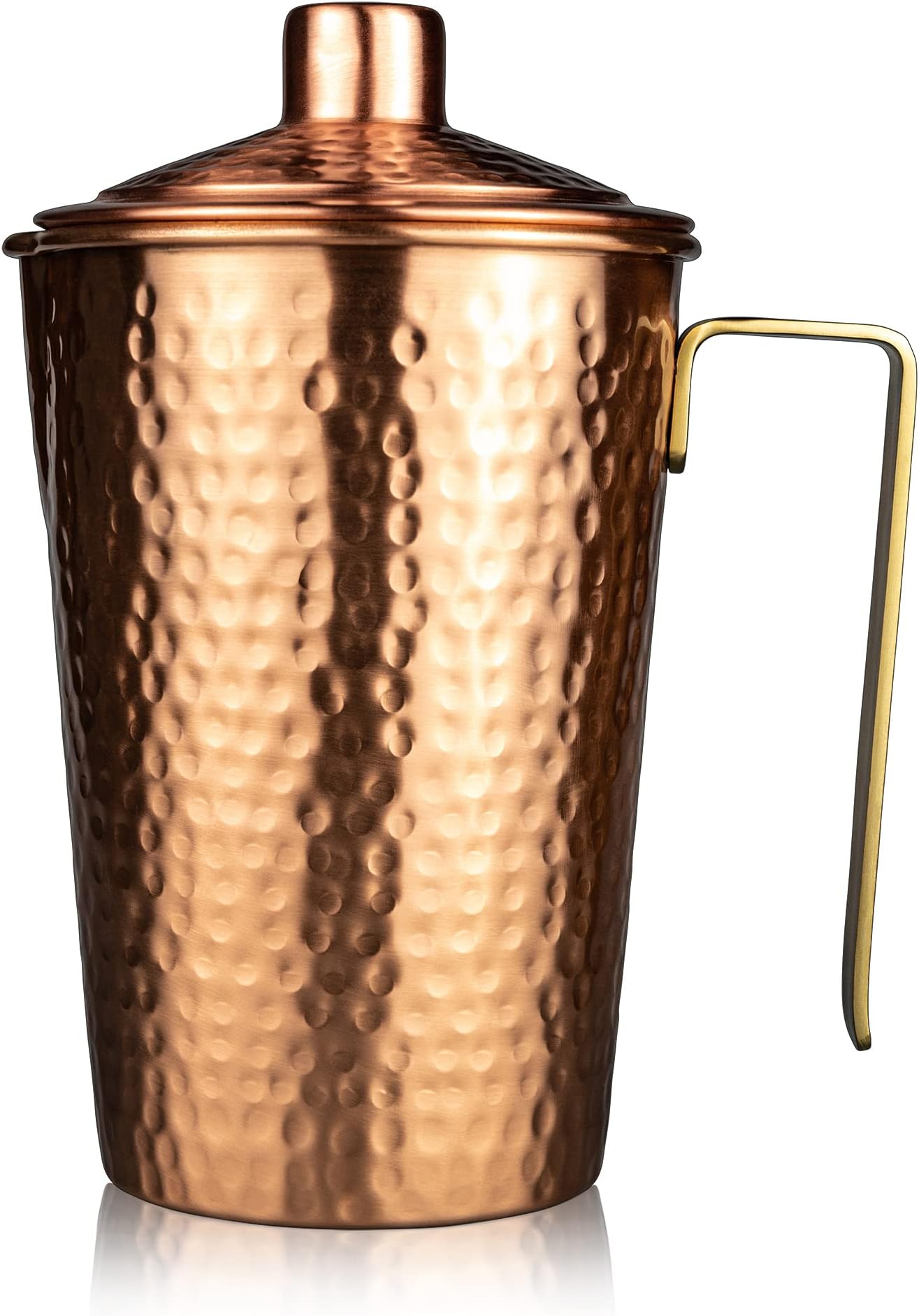 Kosdeg - Copper Pitcher With Lid - 44 Oz - Drink More Water, Lower Your Sugar Intake And Enjoy The Health Benefits - Pure Copper Handmade Hammered Jug, The Best Bedside Carafe - Heavy Gauge