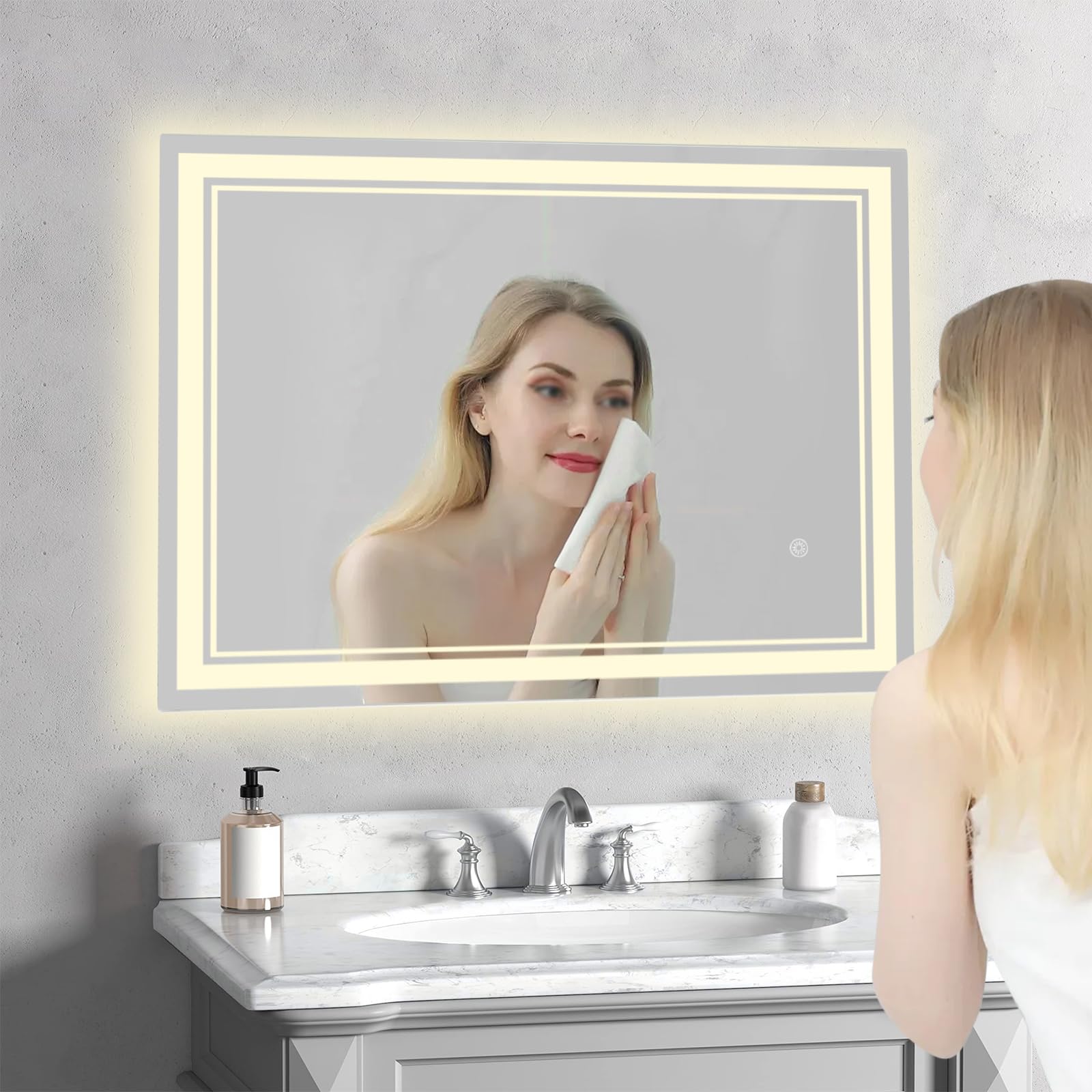 Espejo de baño con iluminación LED, espejo de baño con iluminación, 3 temperaturas de color, resistente al agua IPX4, control táctil, con función de memoria (80 x 60 x 2,5 cm)