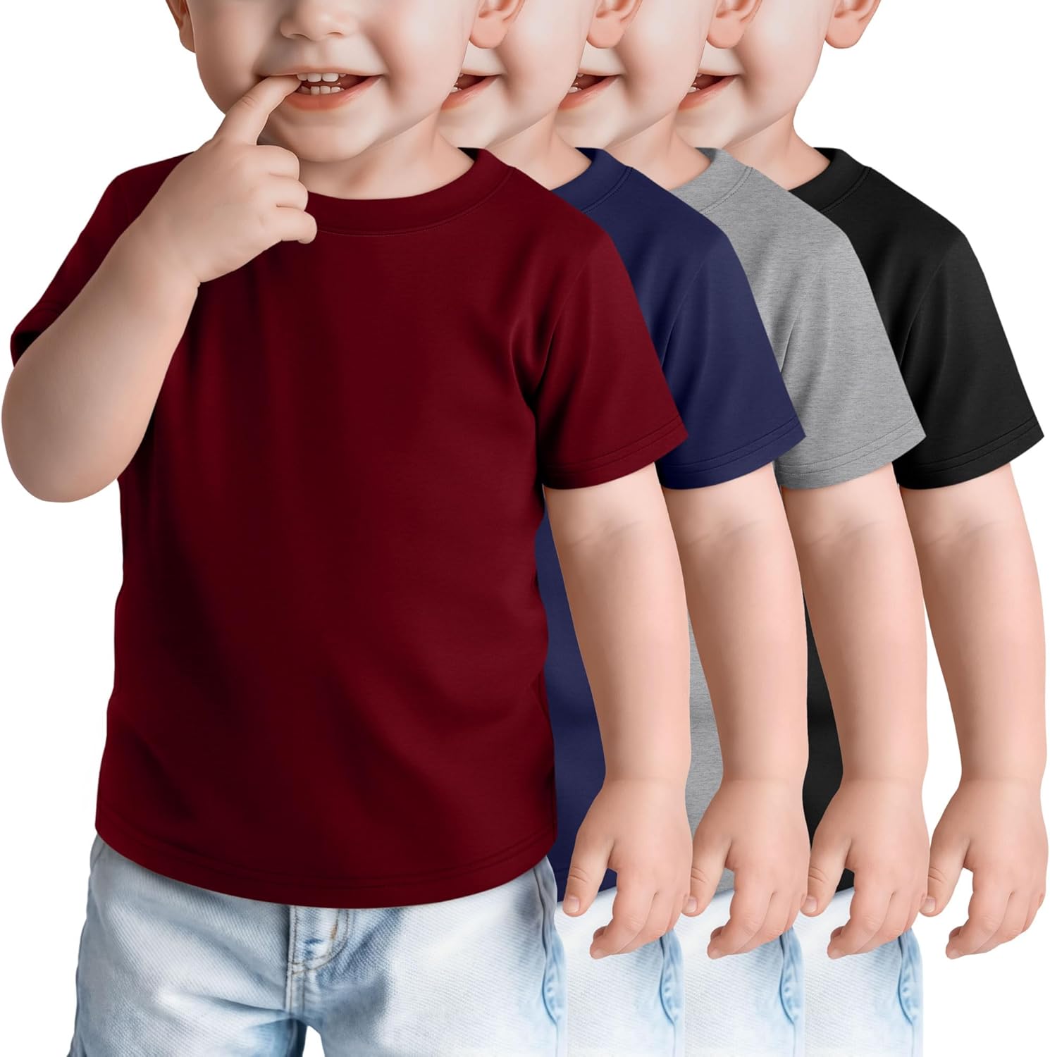 4 Pack Toddler Boys Short Sleeve Shirts Crew Neck Loose Fit Tees Summer Casual Soft Kids Shirts Size 18M-5T