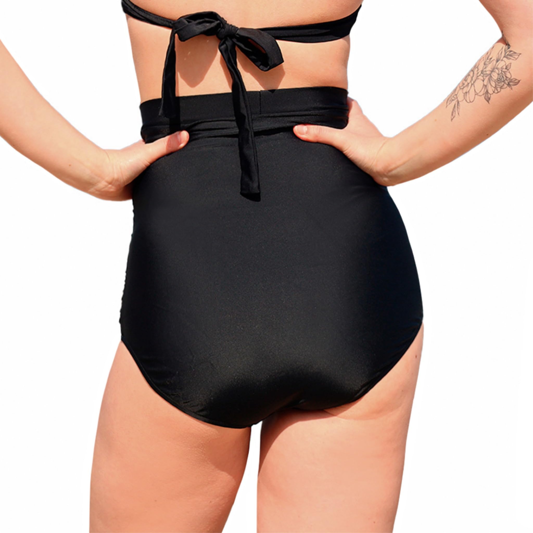 MYLILY Culotte de Bain Gainante Femme | Taille Haute Ventre Plat | Effet Gainant avec Fronces | pour Piscine, Plage & Vacances d'Été | Oeko-TEX, Extra Doux, Végan