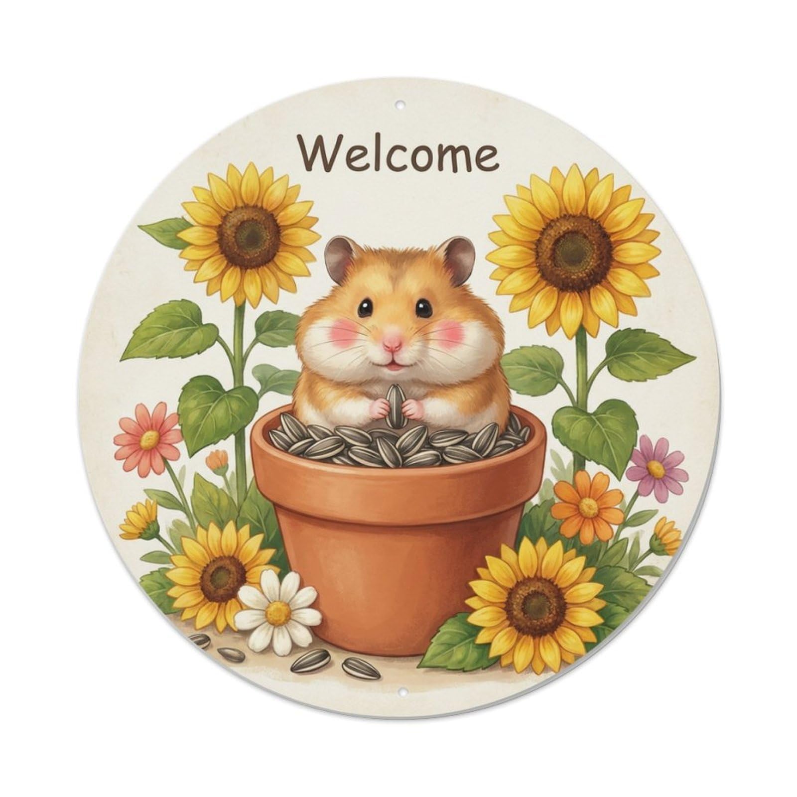 Welcome Hamster Sunflower Seed Metal Tin Sign