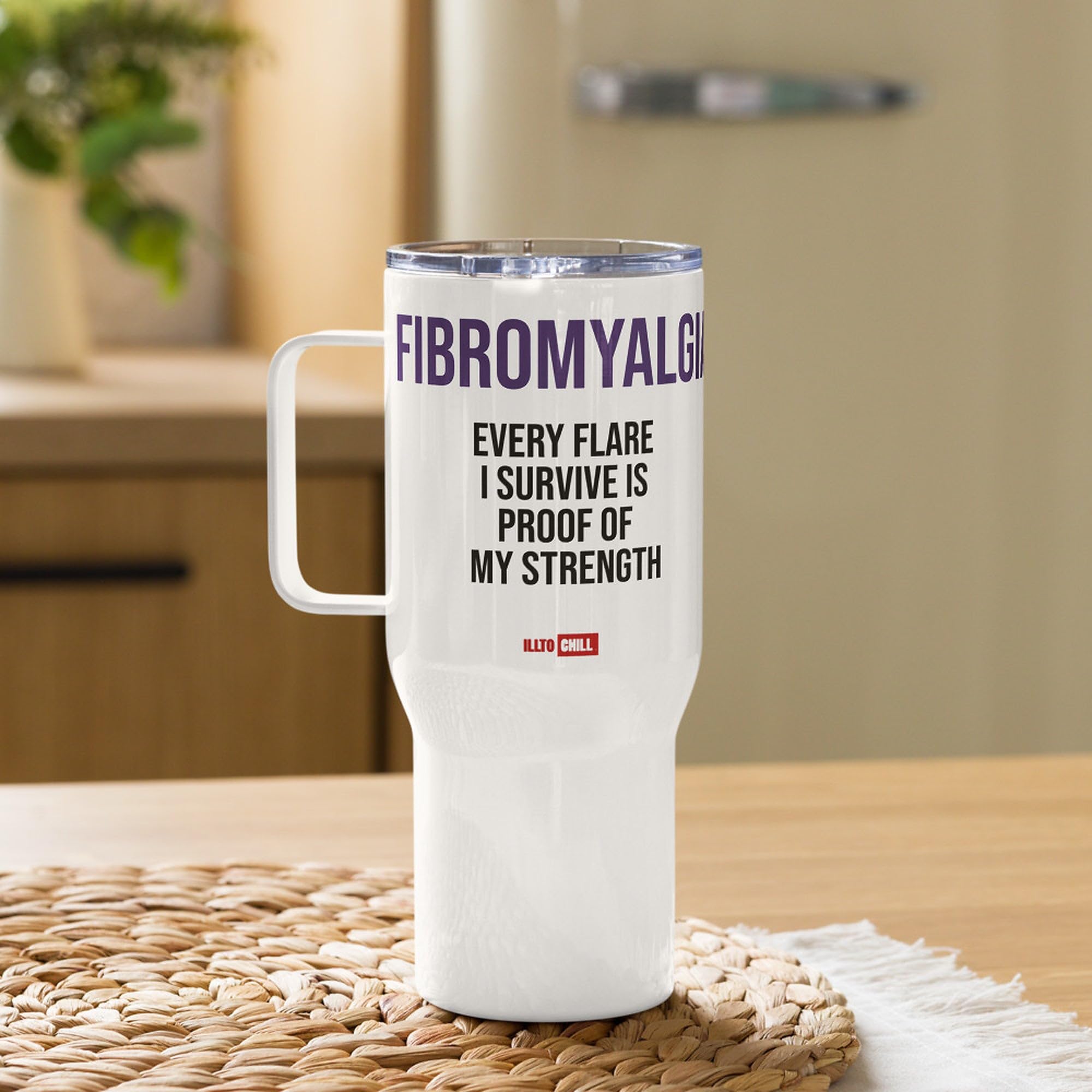 Taza de Viaje Fibromialgia con Asa, Regalo para Adultos Fibro