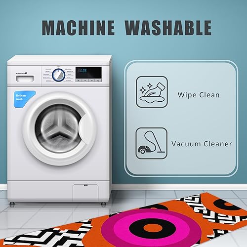 Miniatura 5 de Retro 70s Runner Rug 4x8, Greek Key Circle Pattern Runner Rug for Hallway Bedroom Kitchen Entryway Non-Slip, Retro 70s Home Decor Rugs Ultra-Thin