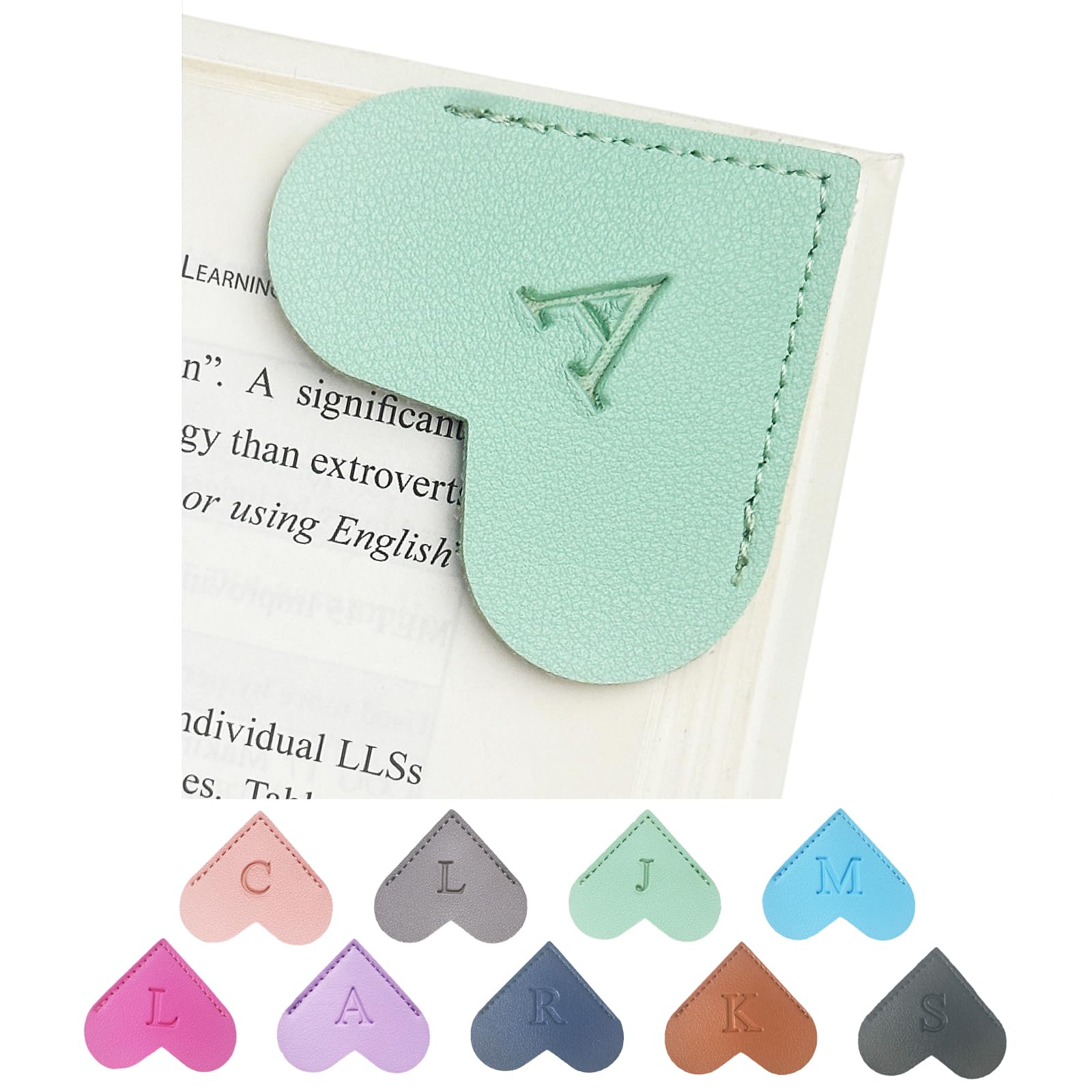 MOTEERLLU Personalized Leather Heart Bookmark with Initials