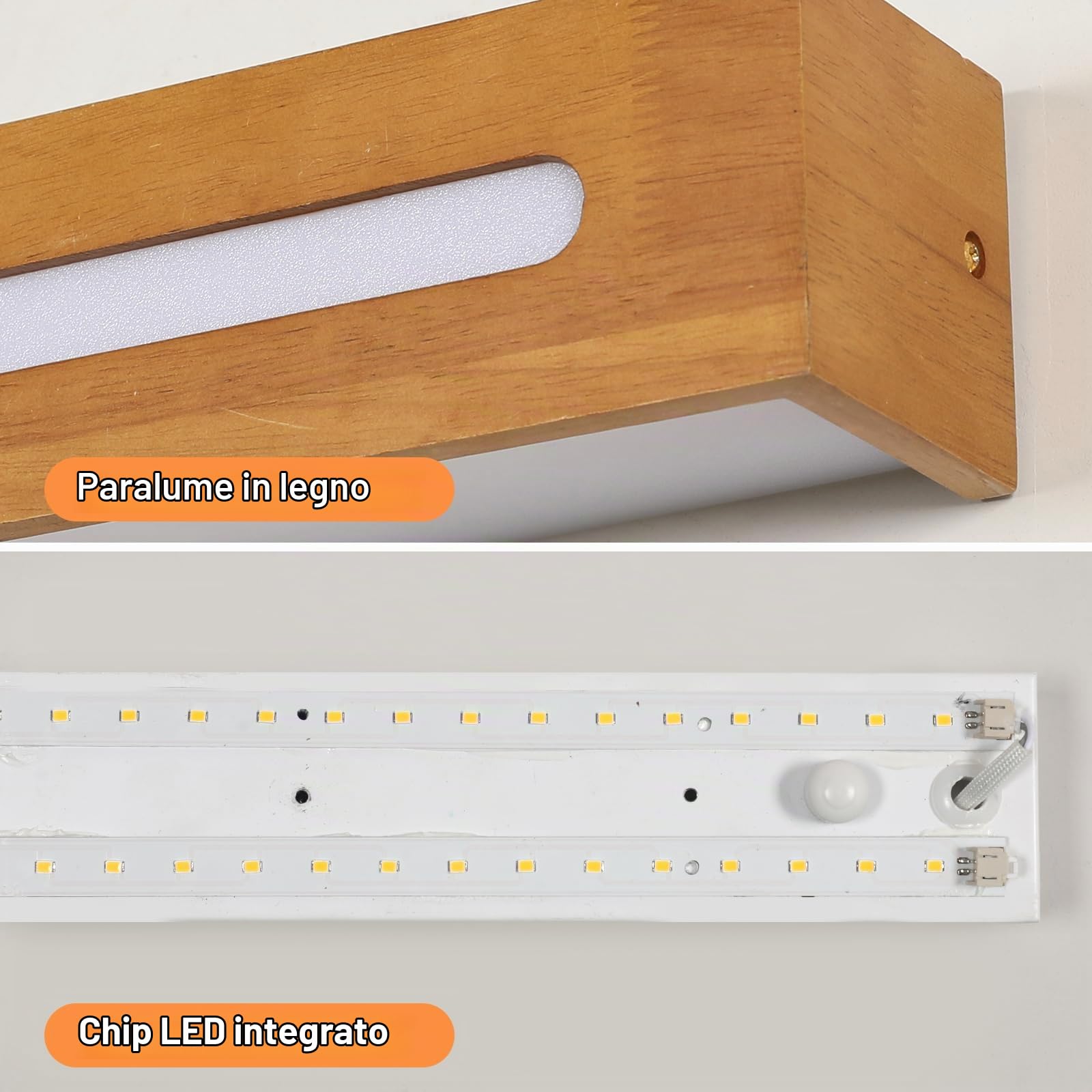 Applique da parete LED in Legno, Lampada da Parete Stile Nordico, Luce Calda 3000K, 18W Illuminazione Decorativa per Soggiorno, Camera da letto, Corridoio, Bagno