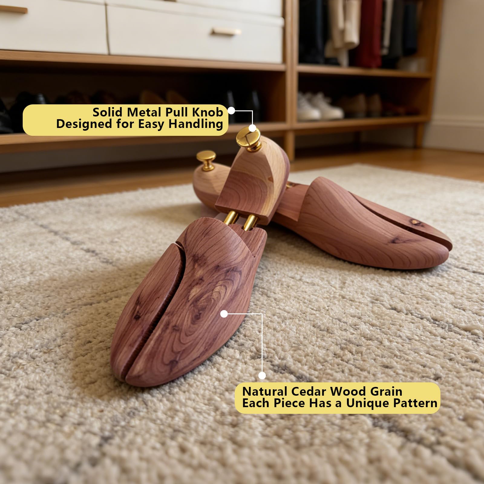 Embauchoirs en Bois de Cèdre Premium Réglables avec Chausse-pied – Maintien Forme Chaussures Cuir Homme & Femme, Absorption Humidité, Anti-Odeur Naturel, Entretien Professionnel