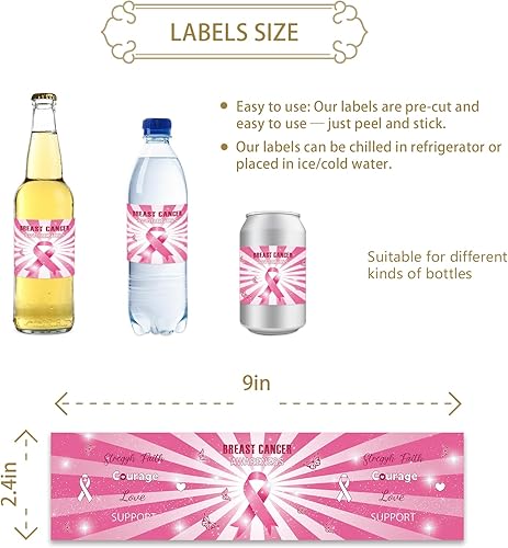 Miniatura 3 de 32 etiquetas rosas para botellas de agua de cáncer de mama, calcomanías para botellas de agua para sobrevivientes de cáncer, etiquetas de guerrero