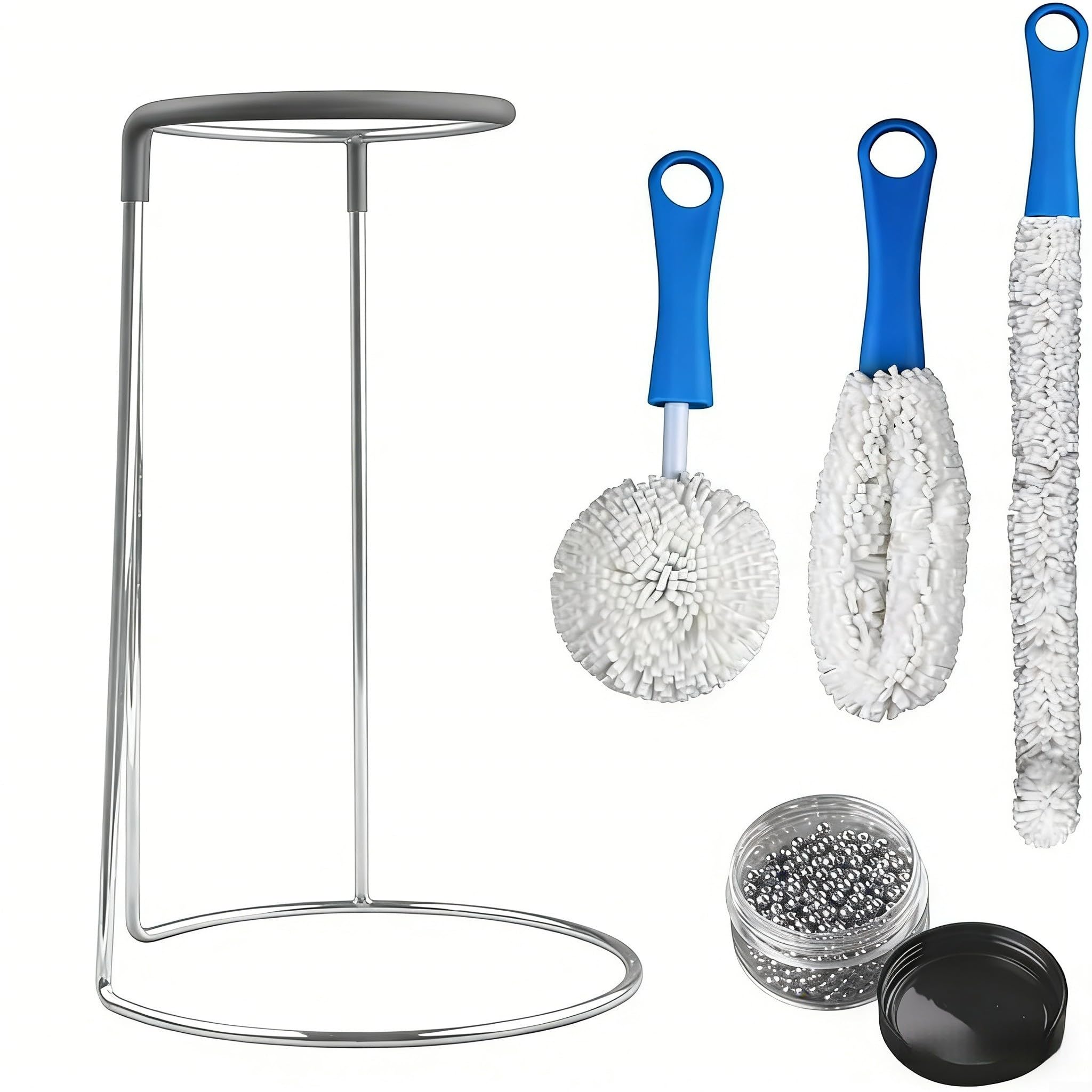 Supporto per decanter per vino in acciaio inossidabile, supporto salvaspazio per aeratore per vino rosso, con spazzole per la pulizia, grigio