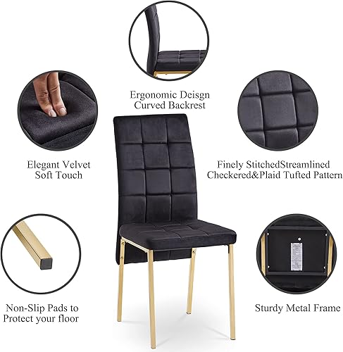 Miniatura 3 de Juego de mesa de comedor para 4, elegante silla de comedor de terciopelo, diseño único con patas de metal dorado, juegos de mesa de comedor de