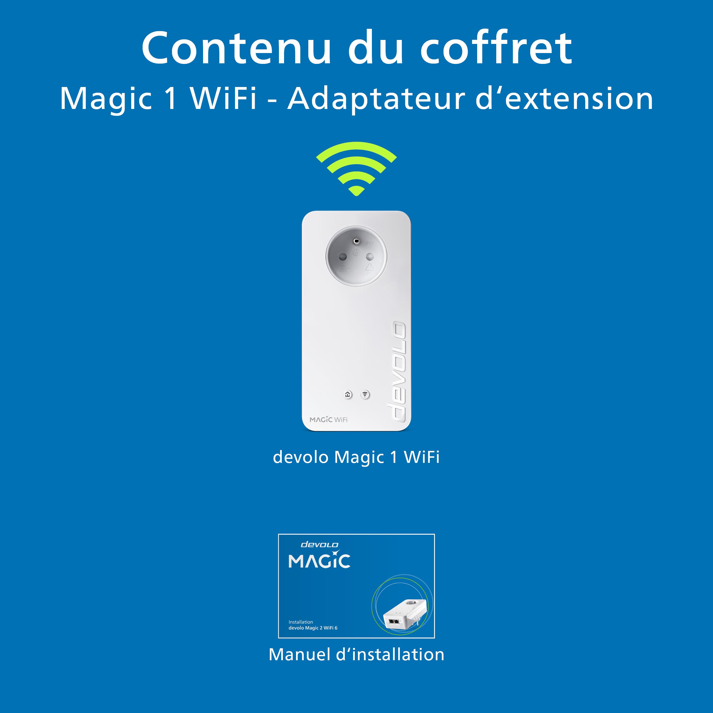 devolo Magic 1 WiFi 5 (ac) Adaptateur d'extension : 1x Adaptateur CPL WiFi, Prise Gigogne (1 200 Mbits, 2x Ports Fast Ethernet, Mesh), idéal télétravail, gaming, streaming, prise française