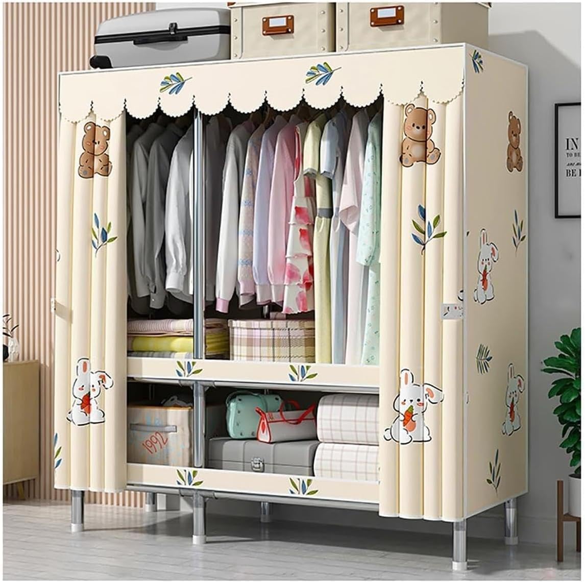 Portable Closet Detachable Portable Wardrobe Closet 26mm Steel Tube Clothes Closet Easy to Assemble Wardrobe Closet for Hanging Clothes Spacious