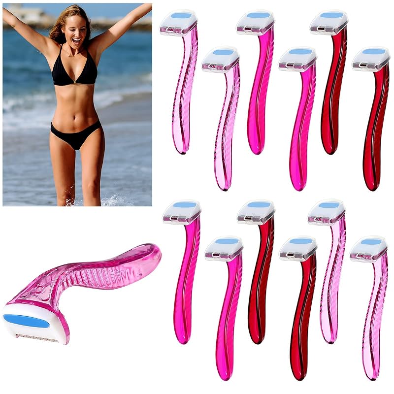 Aparelhos de barbear descartáveis femininos Honoson para virilha, cores rosa, pacote com 12