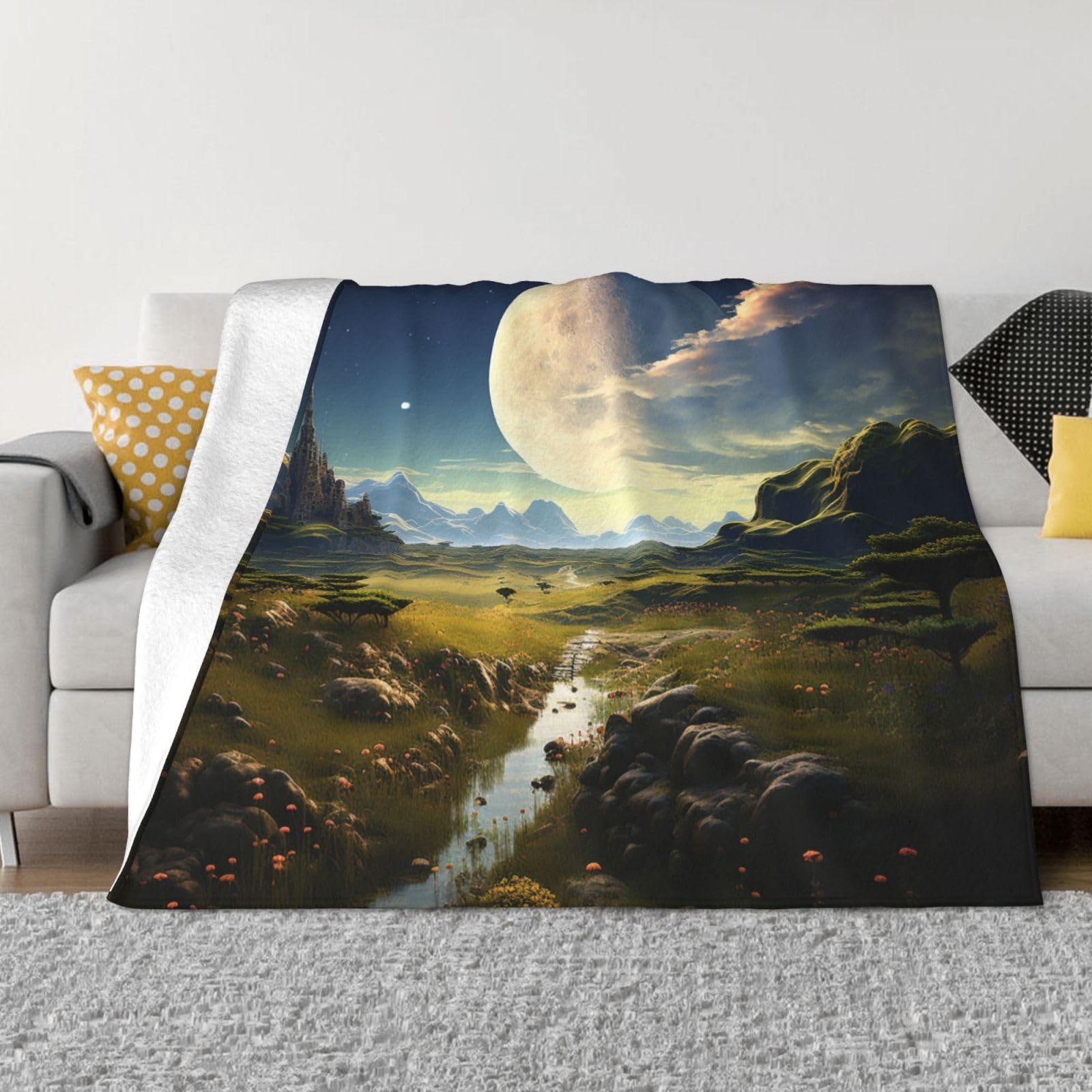 Couverture planète prairie micro polaire plaid léger lit canapé chambre salon