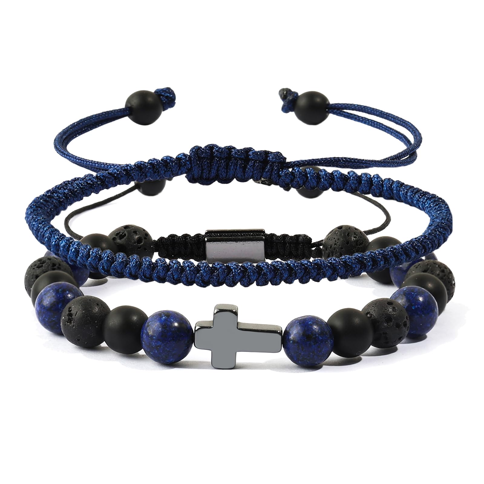 Christliche Geschenke Kreuz Kommunion Perlen Armbänder Geschenke für Teenager Jungen, christliche Taufe Lapis Lazuli Armbänder Geschenke für Enkel Sohn Bruder Cousin