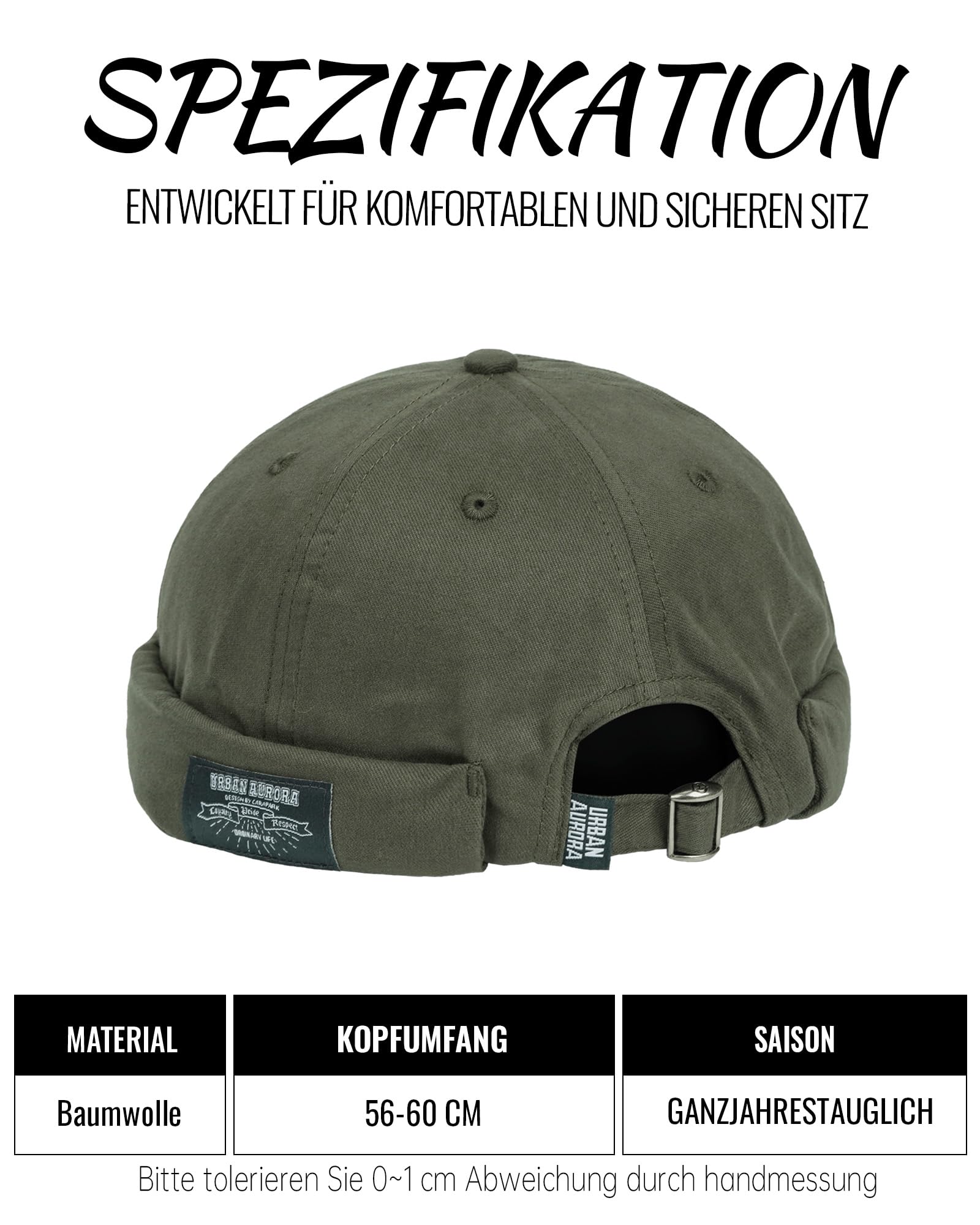 Clakllie Cotton Docker Cap Marynarska Portowa Oryginalna Męska Letnia Kryjąca Bez Daszka Zwijana Unisex, H-GD30-Zielony, Rozmiar Uniwersalny