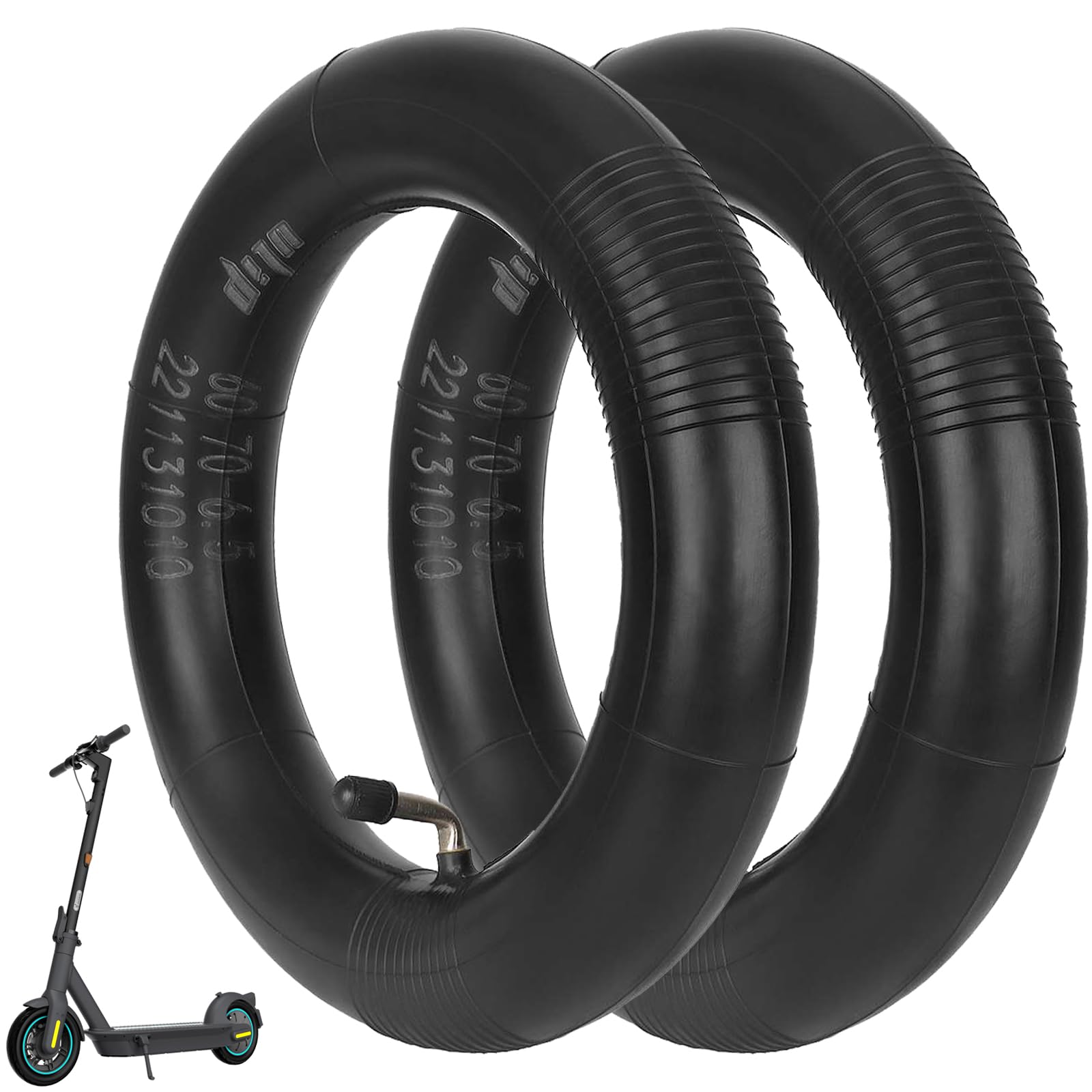 60/70-6,5 Elektroroller Schlauch für Xiaomi 5/5 Pro/5 Max, 10 Zoll Doppelte Stärke Schlauch mit 90° Ventil für Ninebot Max G30 Serie E-Scooter Innenreifenersatz Abriebfest (2 Stück)