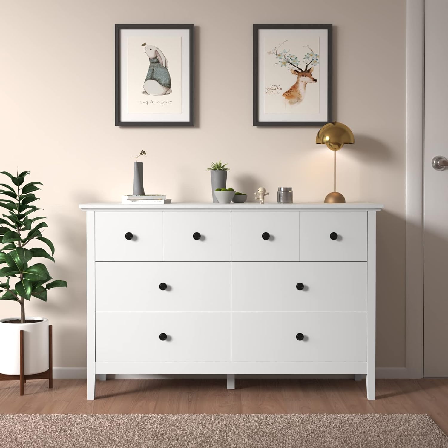 JOZZBY White Dresser for Bedroom, 6 Drawer Wood Dresser