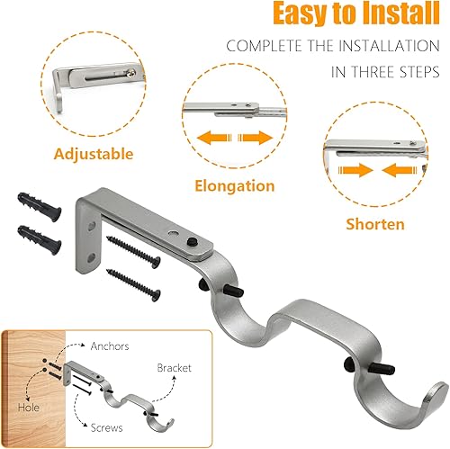 Miniatura 10 de 3 soportes negros para barra de cortina, soportes ajustables y resistentes para colgar barra de cortina, soporte ajustable de barra de cortina de 1
