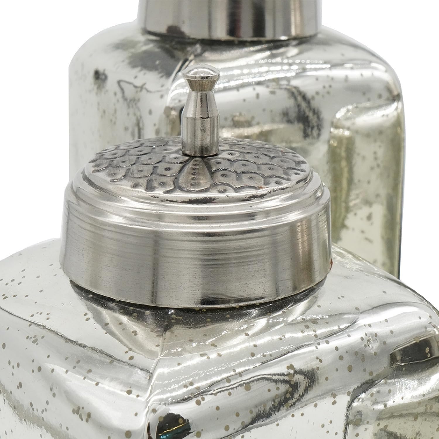 HomeStock Earthy Elements Silver Mercury Glass Jars Set of 4 - Silver - Apothecary-Style Jars with Distressed Finish and Embossed Numbers for a Vintage Look