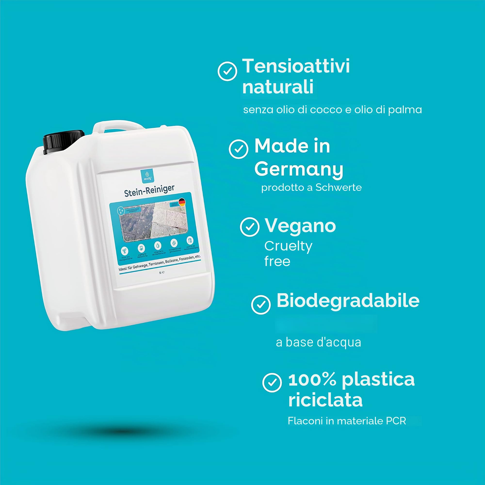 Detergente intensivo per pietre e lastre Detergente per pietre Pulitore senza cloro e senza acidi per vialetti, terrazze, cemento, piastrelle, rimozione dello sporco (5 litri)