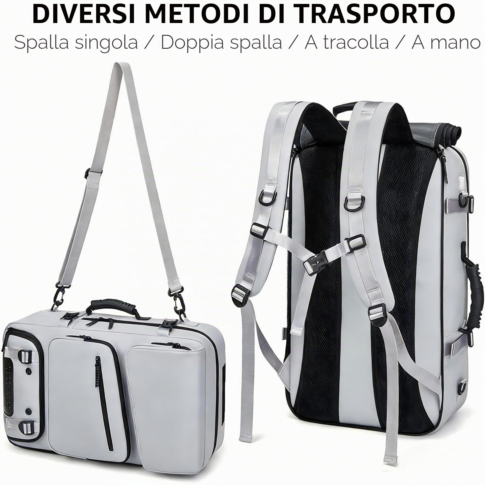 CORATED Zaino Unisex Espandibile da Viaggio, Zaino per Laptop con Scomparto Separato per Scarpe, Adatto come Bagaglio a Mano, Ideale per Viaggi, Lavoro e Escursioni, grigio argentato, L, Zainetto
