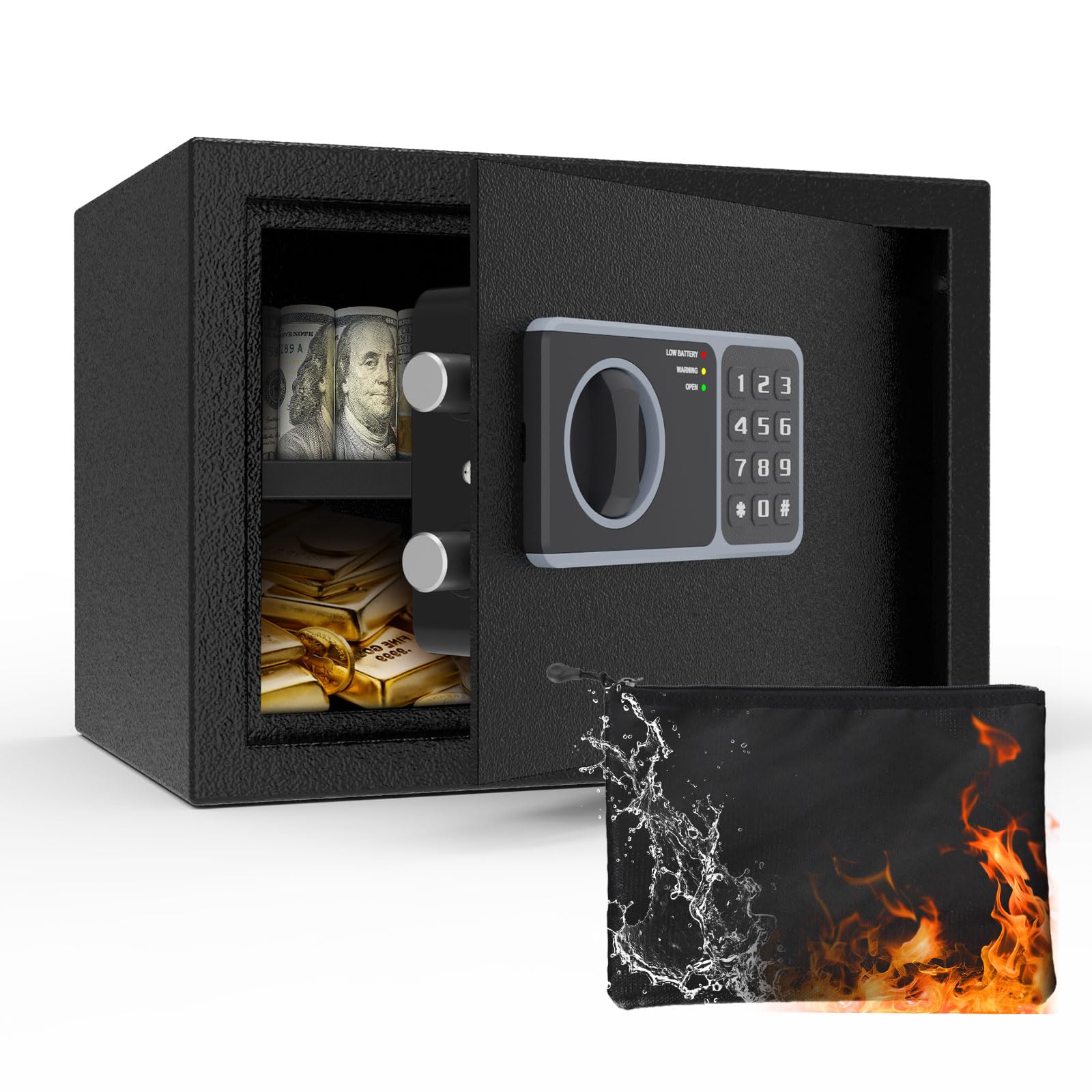 22L Safe Tresor für Zuhause, Möbeltresor feuerfest mit Schlüssel, Alarm & Licht, herausnehmbarem Einlegeboden, wandmontierbar, ideal für Zuhause, Büro und Hotel