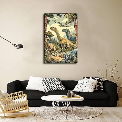 Miniatura 3 de Póster de dinosaurio Jurásico simple impresión HD póster retro pintado moderno para el hogar, dormitorio, habitación, decoración estética, arte en
