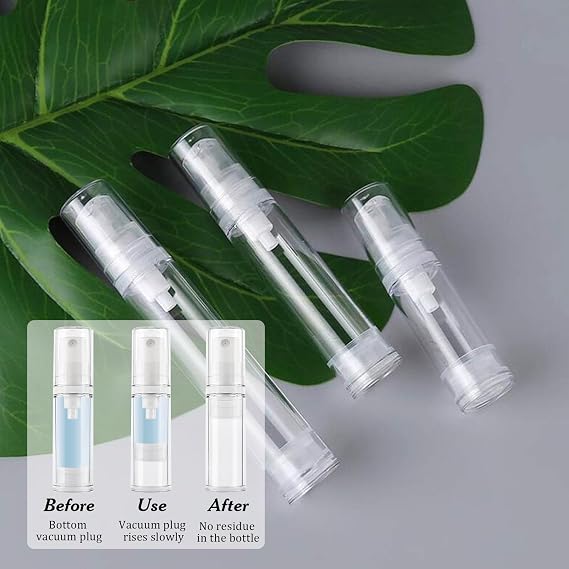 9Pcs Airless Pump Bottle,5ml 10ml 15ml Portable Cosmetic Travel Bottle | Refillable Travel Bottle Empty Clear Travel Lotion Pump Containers for Foundation Essence Lotion