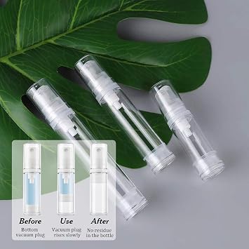 9Pcs Airless Pump Bottle,5ml 10ml 15ml Portable Cosmetic Travel Bottle | Refillable Travel Bottle Empty Clear Travel Lotion Pump Containers for Foundation Essence Lotion