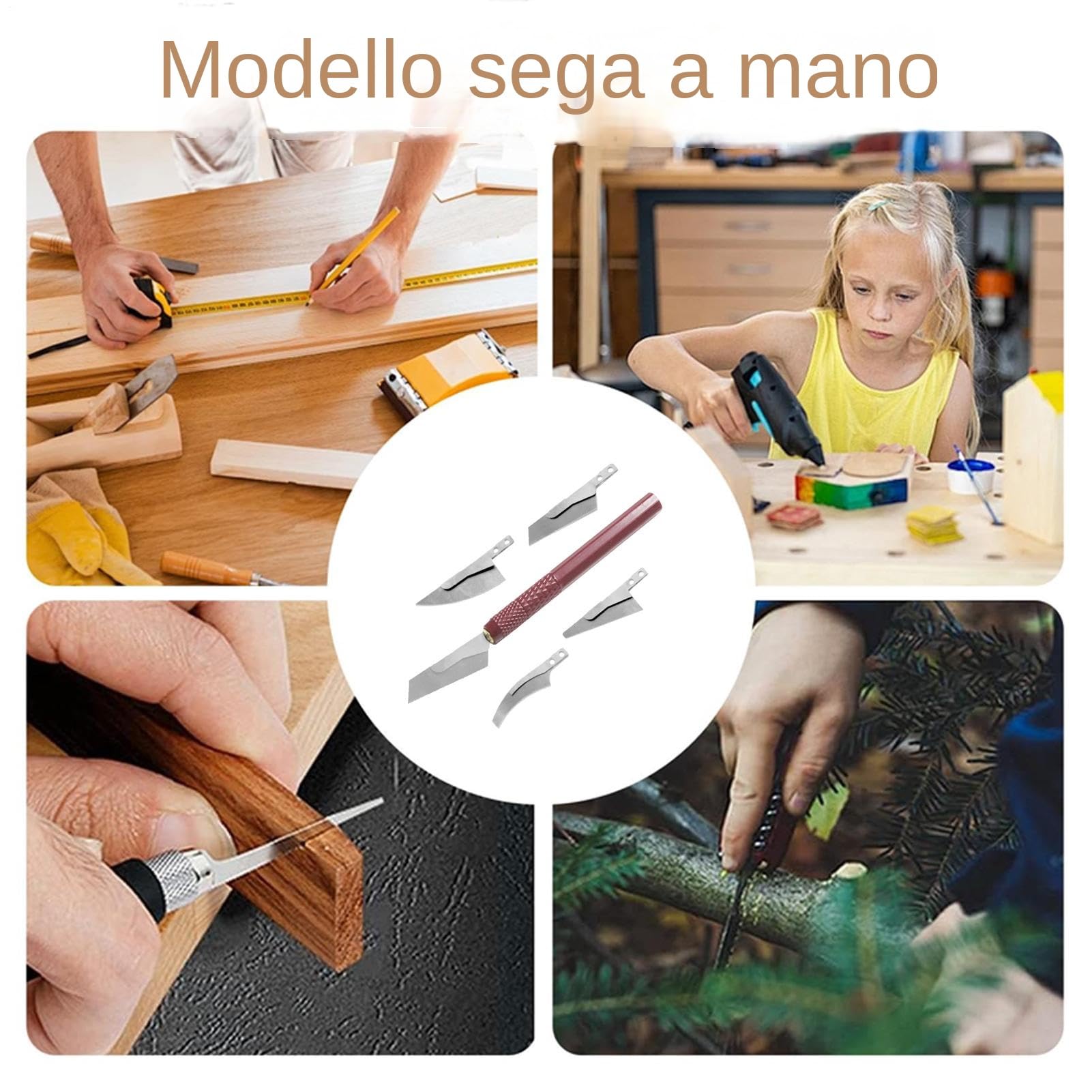 Kit di Seghetti da Modellismo di Precisione | 4 Utensili Mini per Taglio, Intaglio e Rifinitura | Per Legno, e Hobby Fai da Te | Ideale per Lavori di Dettaglio e Precisione