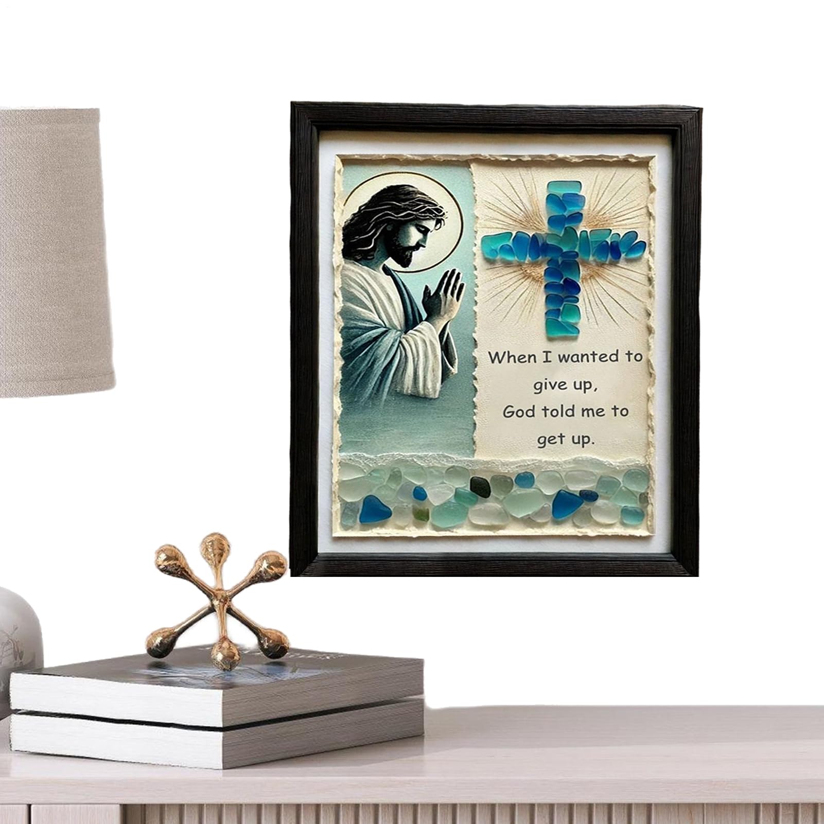Décoration murale chrétienne verre de mer Jésus priant cadre 20x25 - 8