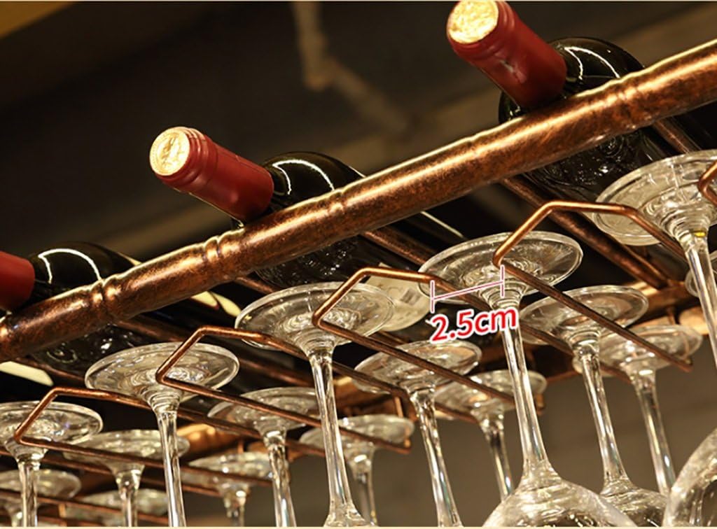 Ceiling Mounted Metal Wine Glass Holder and Red Wine Bottle Rack Elegant Glassware Storage for Home Bar Kitchen or Dining Room Space Saving Design