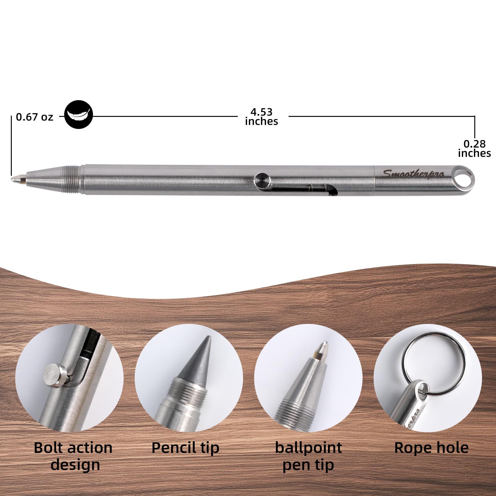 SMOOTHERPRO Bolt Action Stainless Steel Pen | Ballpoint and Pencil in One | with Graphite Alloy Tip Retractable Twist Design | for Office Sketching Journaling Silver (SSPG10) - Image 2