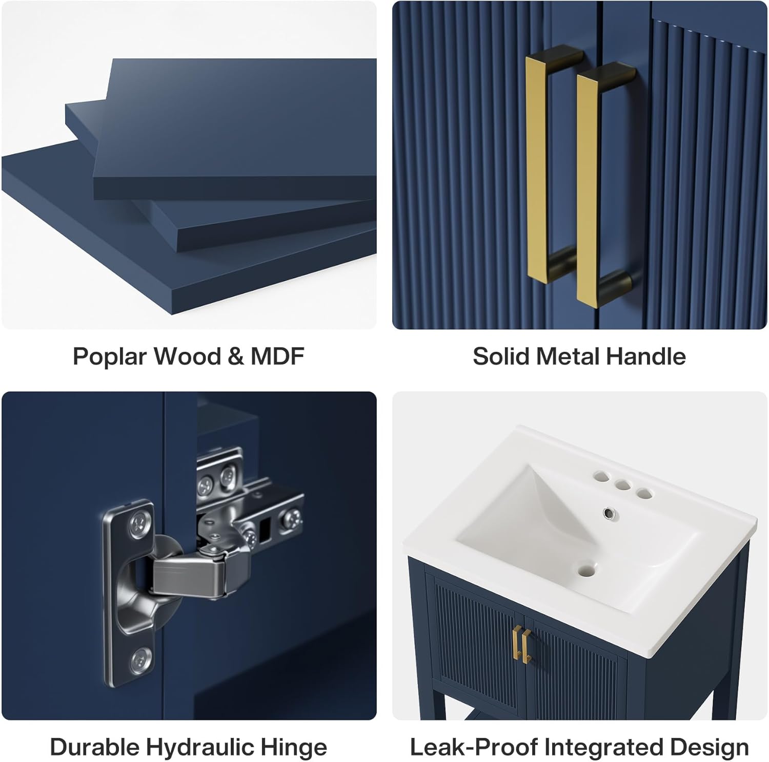 Tribesigns 24" Modern Bathroom Vanity with Sink, Solid Wooden Frame Freestanding Bathroom Vanities Cabinet Combo, Bathroom Sink Cabinet with 2 Doors and 1 Drawer, Navy Blue