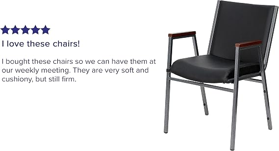 Flash Furniture HERCULES Series Heavy Duty Black Vinyl Stack Chair with Arms and Ganging Bracket