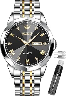 OLEVSMale Wrist Watches, Analog Quartz Business Stainless Steel Waterproof Luminous Watches Luxury