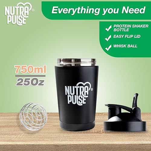 Miniatura 3 de Nutra Pulse - Botella agitadora de gimnasio, mezclador de proteínas duradero de 16.9 fl oz con bola mezcladora y tapa segura a prueba de fugas, sin